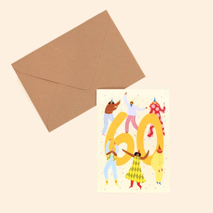 Little Black Cat Illustrated Goods - Vendita all'ingrosso Biglietti di auguri - Biglietto di compleanno per 60 anni | Carta numerata | Sixty | Milestone2