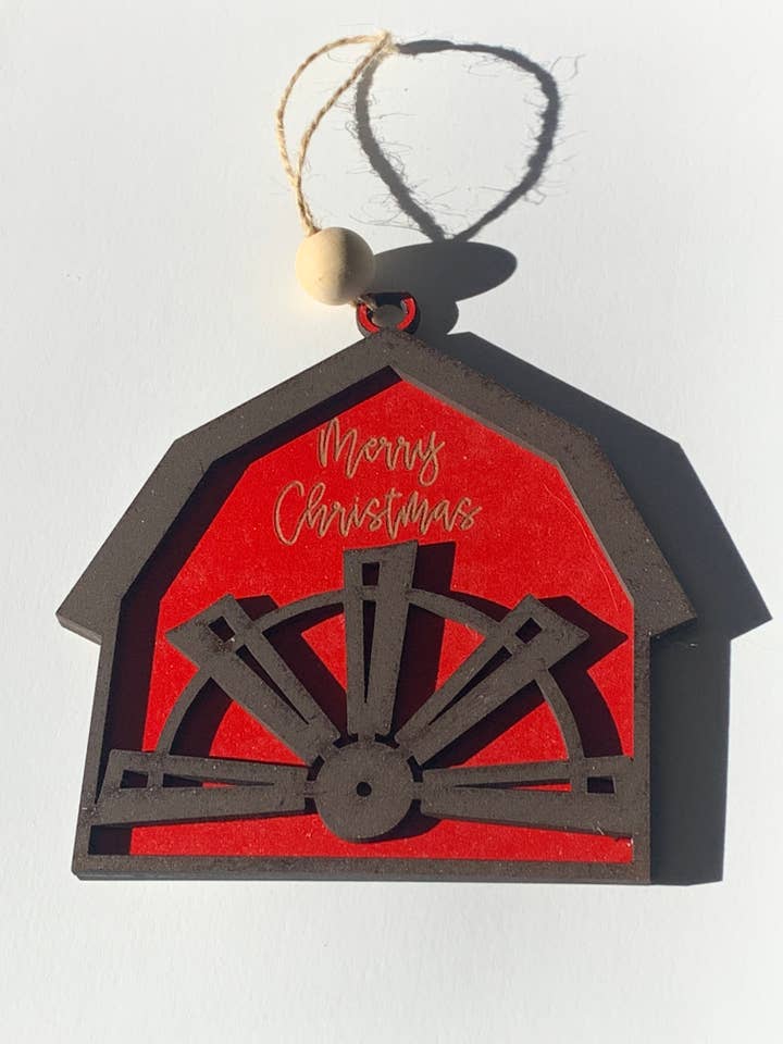 Barn Christmas Ornament with Windmill blades for wholesale by A Little Something