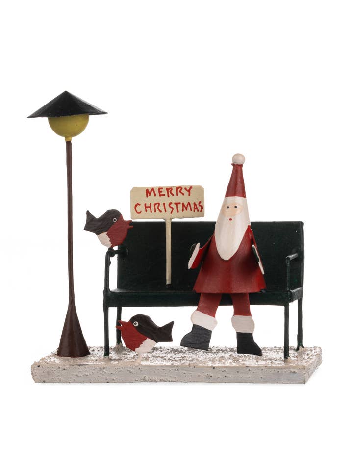 Santa On Park Bench for wholesale by Shoeless Joe Ltd