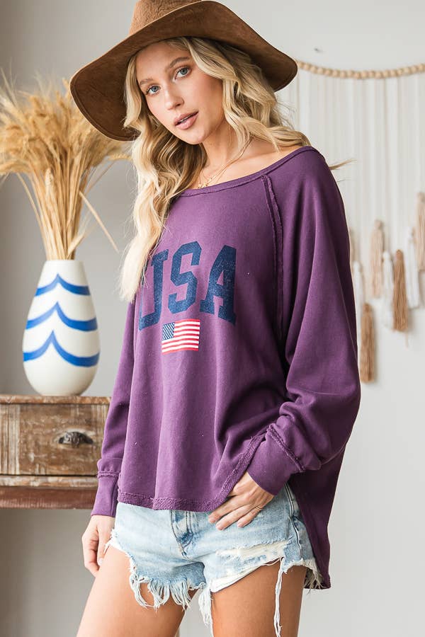 PURPLE T1139-1B Graphic Semi- Crop Top, Gameday for wholesale on Faire4