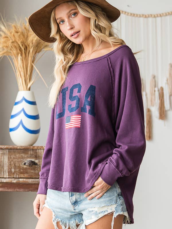 PURPLE T1139-1B Graphic Semi- Crop Top, Gameday for wholesale on Faire4