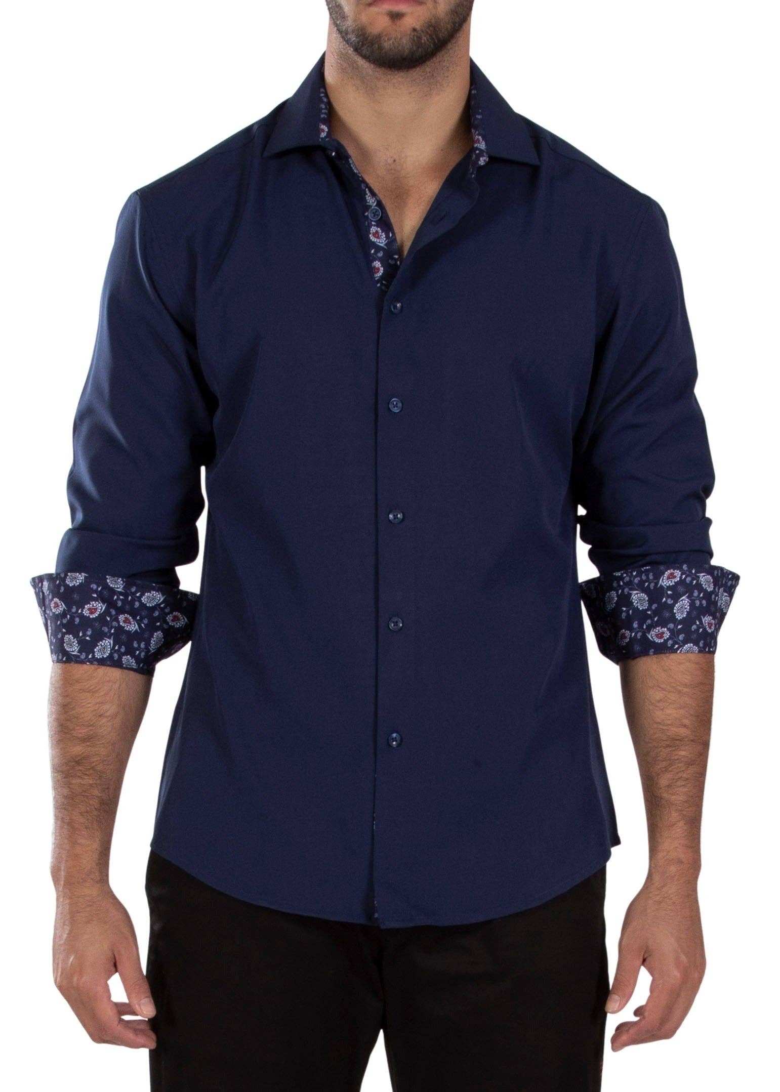 232273 - Navy Button Up Long Sleeve Dress Shirt for wholesale on Faire0