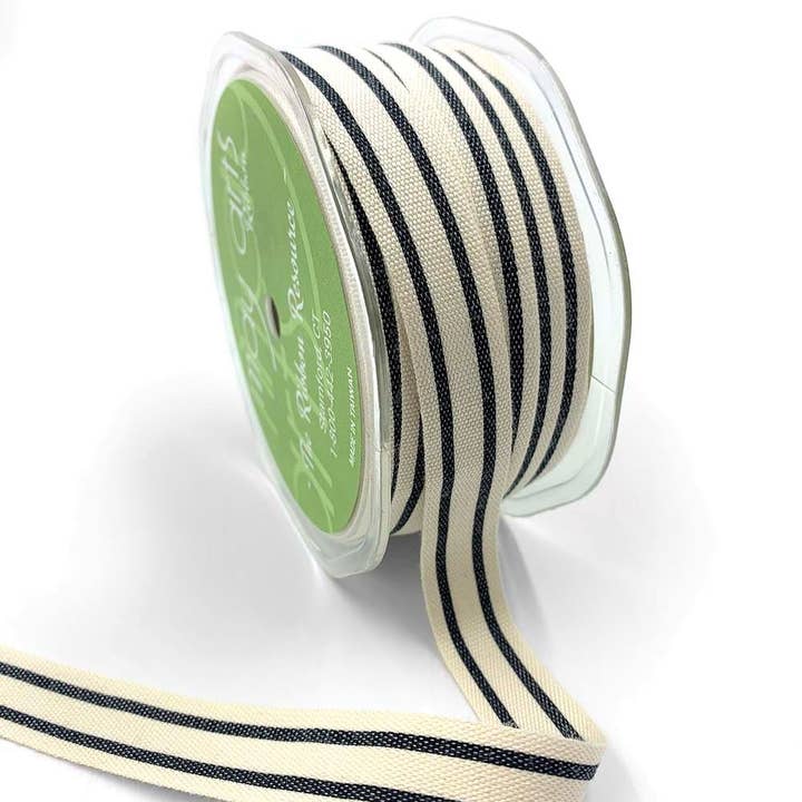 May Arts Ribbon - Wholesale Ribbon - Gift Wrapping - 5/8" Woven Cotton Black Double Stripes Ribbon