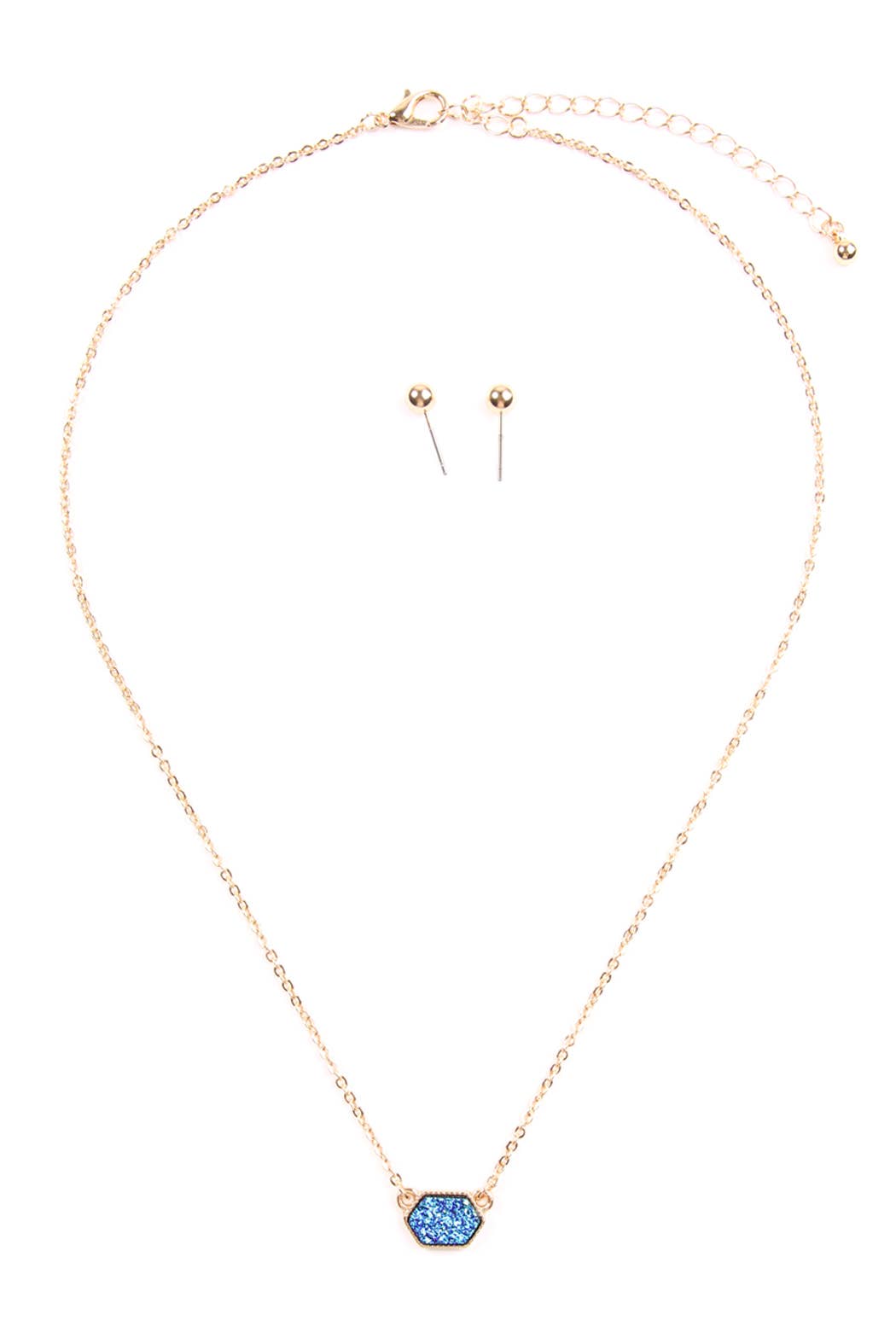 MYS Wholesale Inc - Wholesale Jewelry Set - Druzy Hexagon Pendant Necklace Earring Set48