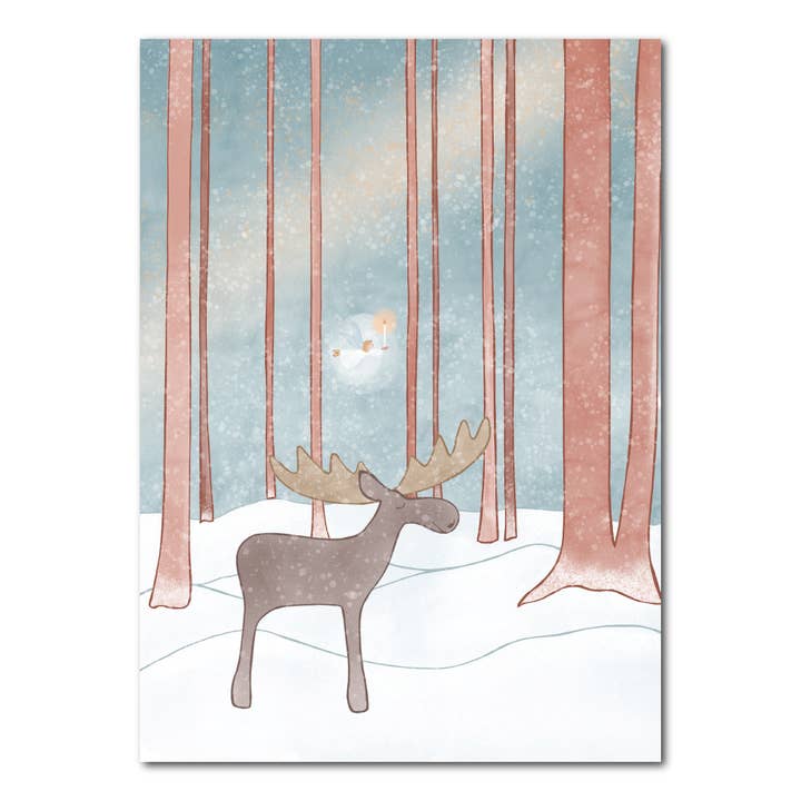 Moose with elf | Christmas card for wholesale by Studio Kvinna