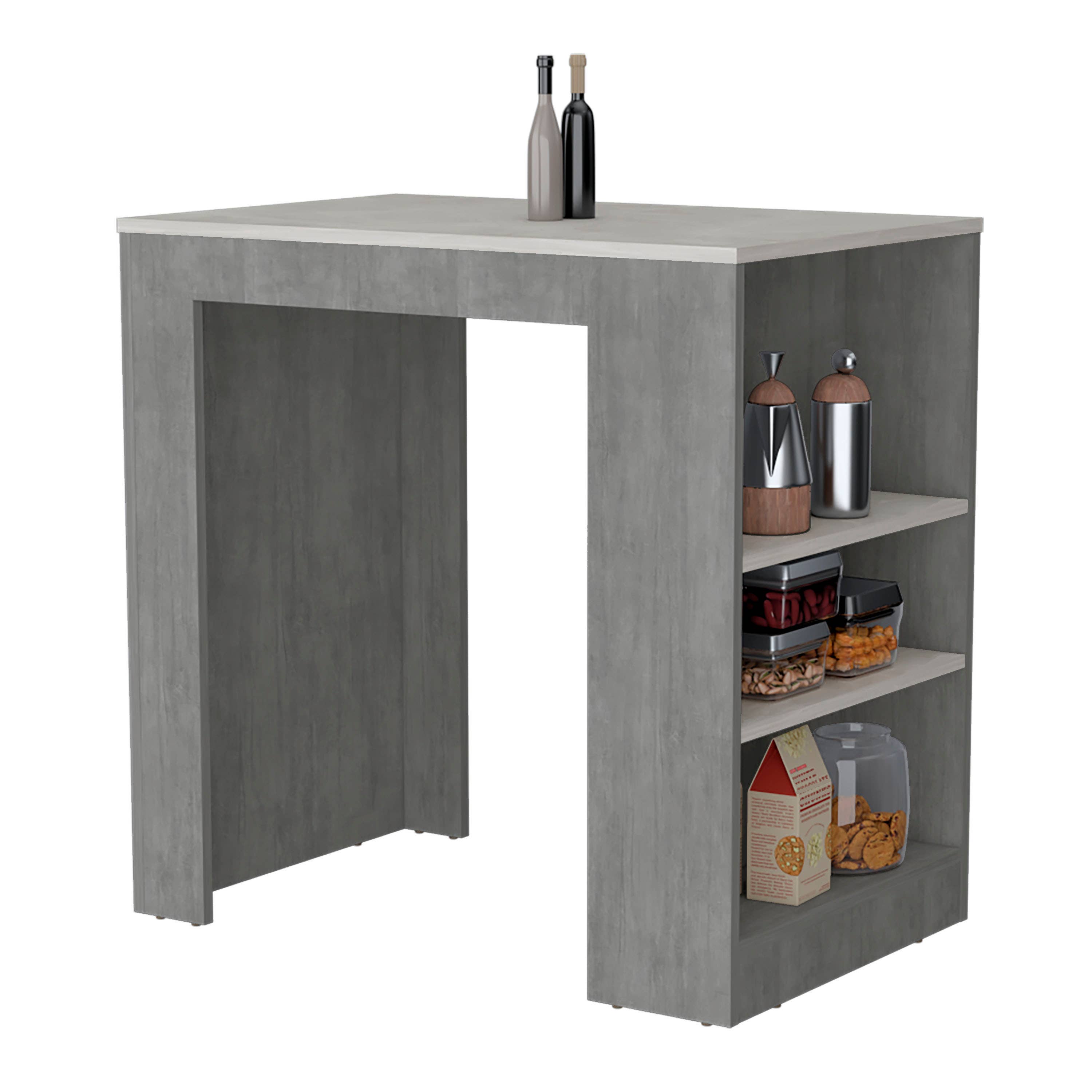 TUHOME FURNITURE – Organizador/armazenamento de cozinha por atacado – Portree Kitchen Island com prateleiras de 3 lados19