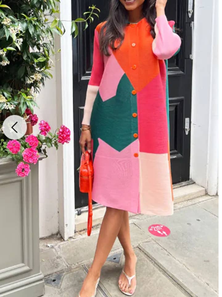 CY FASHION. LONDON - Wholesale Dress - Women's - Multi color print long sleeves Blazer Dress with buttons des