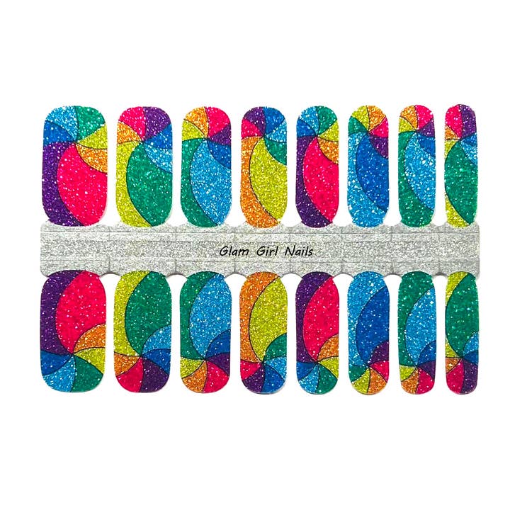 Rainbow Glitter Swirls Nail Wraps for wholesale by Glam Girl Nails