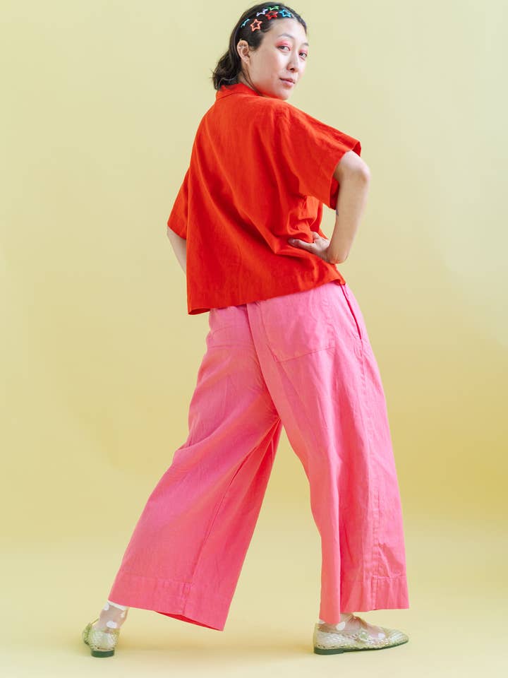 Nettle Studios - Wholesale Pants - Women's - Size Inclusive Plus Size Wide Leg Pant Bubblegum Pink Linen4