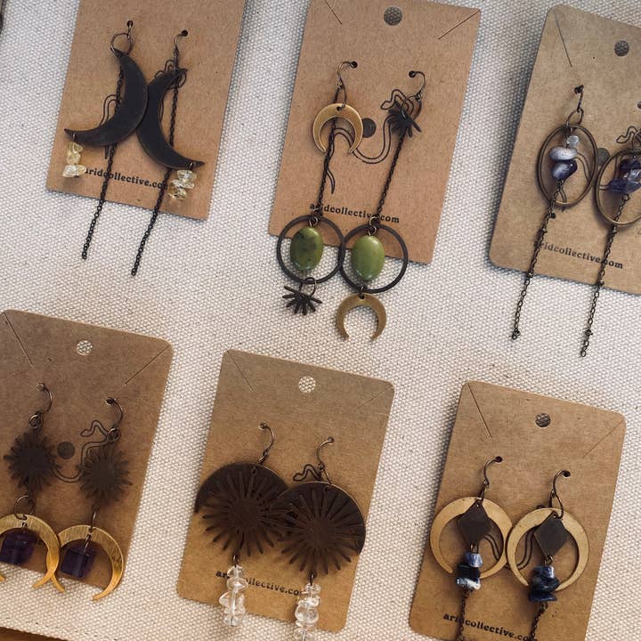 Arid Collective - Wholesale Jewelry Set - Unique Brass & Crystal Earrings | Reiki Infused | Handmade