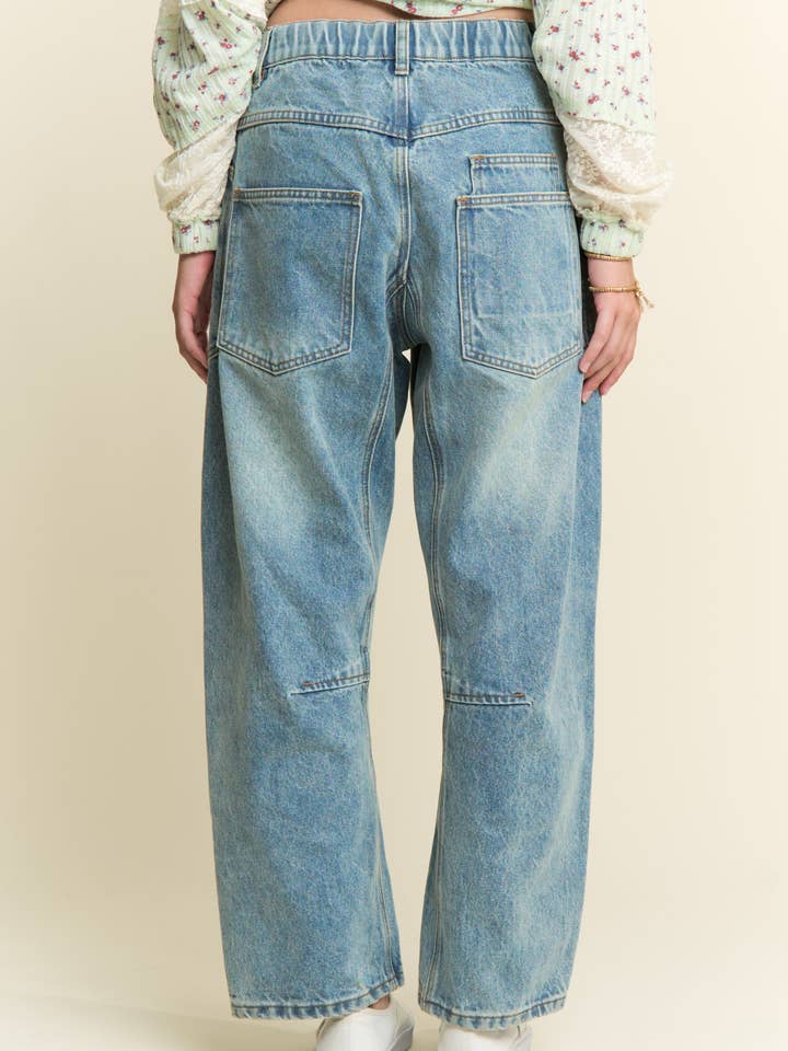 VINTAGE WASH MINERAL WASHED PATCHWORK JEANS for wholesale on Faire4