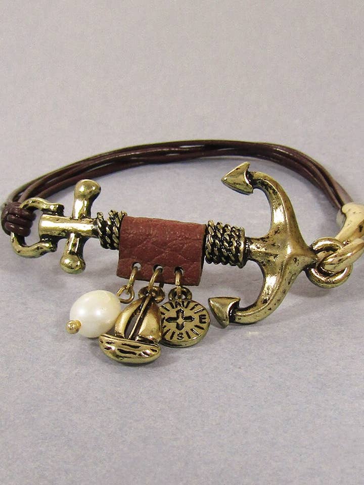 Anchor Boat Compass Pulseira Pele Náutica Trançado por atacado de TheTizana