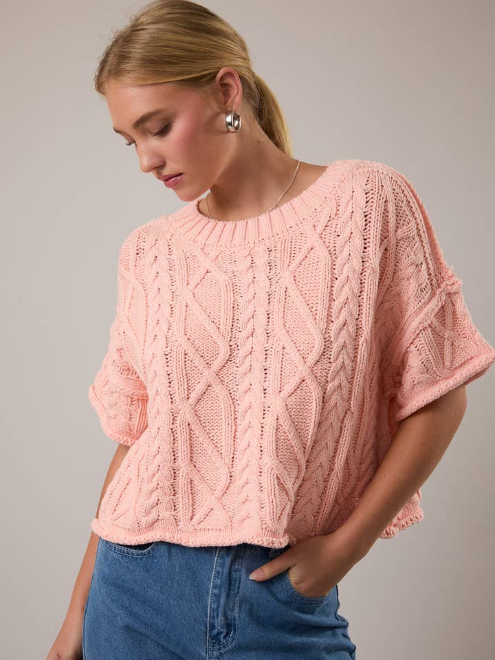 ROUND NECK SHORT SLEEVE KNIT SWEATER TOP for wholesale by LE LIS