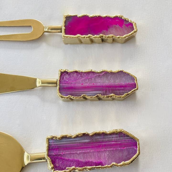 The Tangerine Store – Faca para queijo por atacado – Conjunto de 3 facas/espalhadores de queijo de ágata rosa1