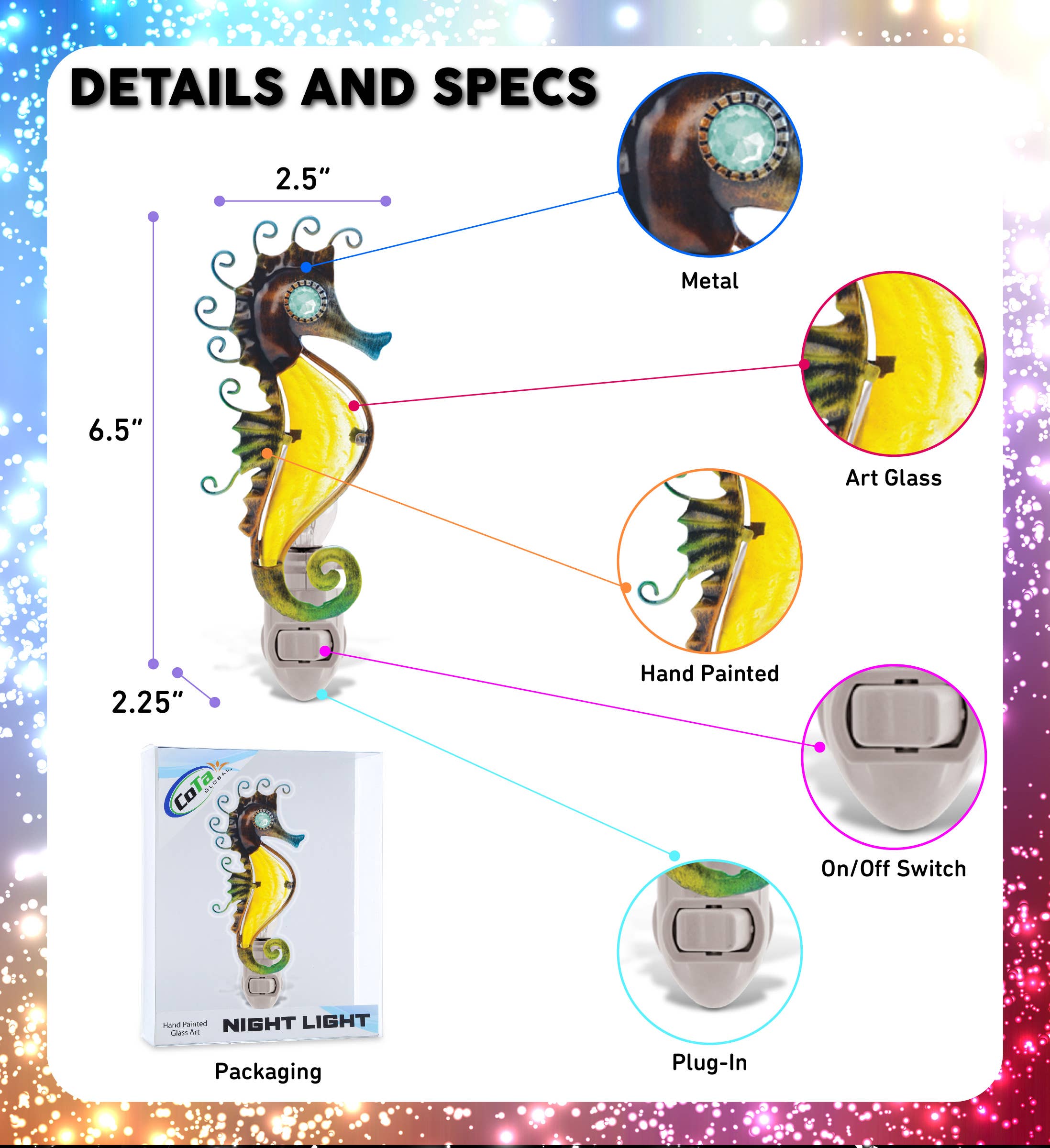 Cota Global - Wholesale Wall Decor - Kids & Baby - Night Light - Sea Horse1