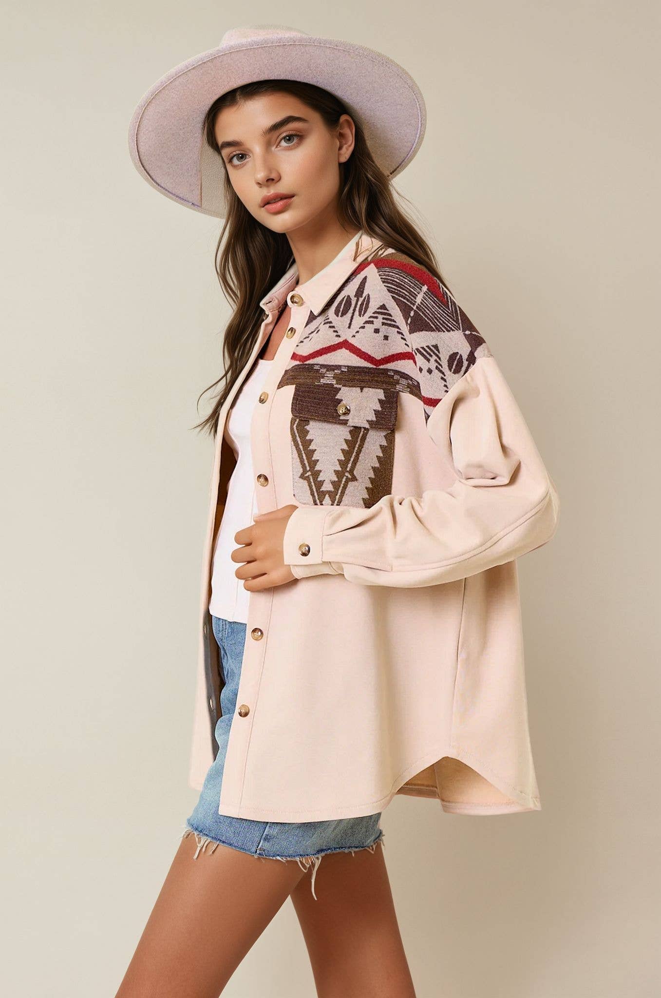 Stone Aztec Shirt Jacket - 10333J for wholesale on Faire1