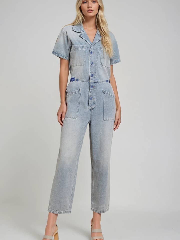 RIGID DENIM UTILITY JUMPSUIT 4312RIA for wholesale by WISTERIA LANE