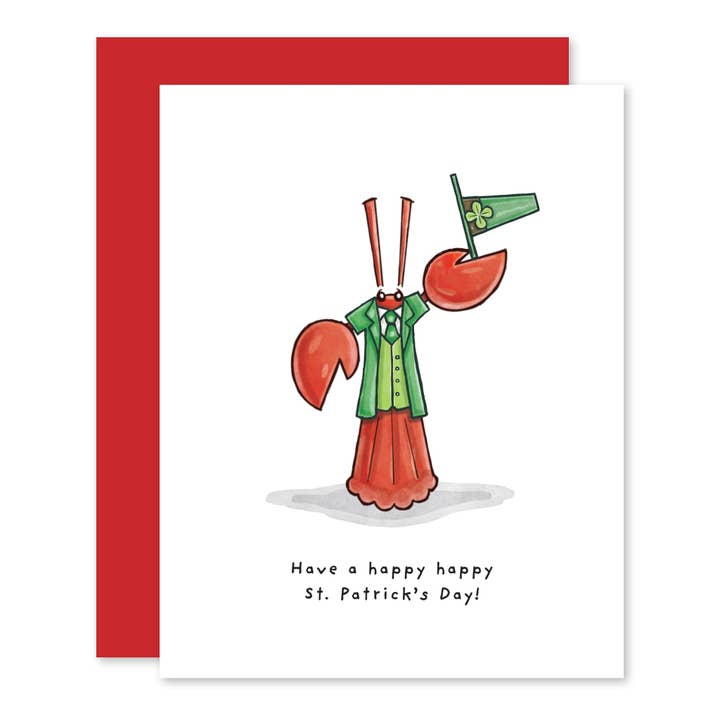 Little Lobster St. Patrick’s Day Leprechaun Card for wholesale by The Lobster Studio