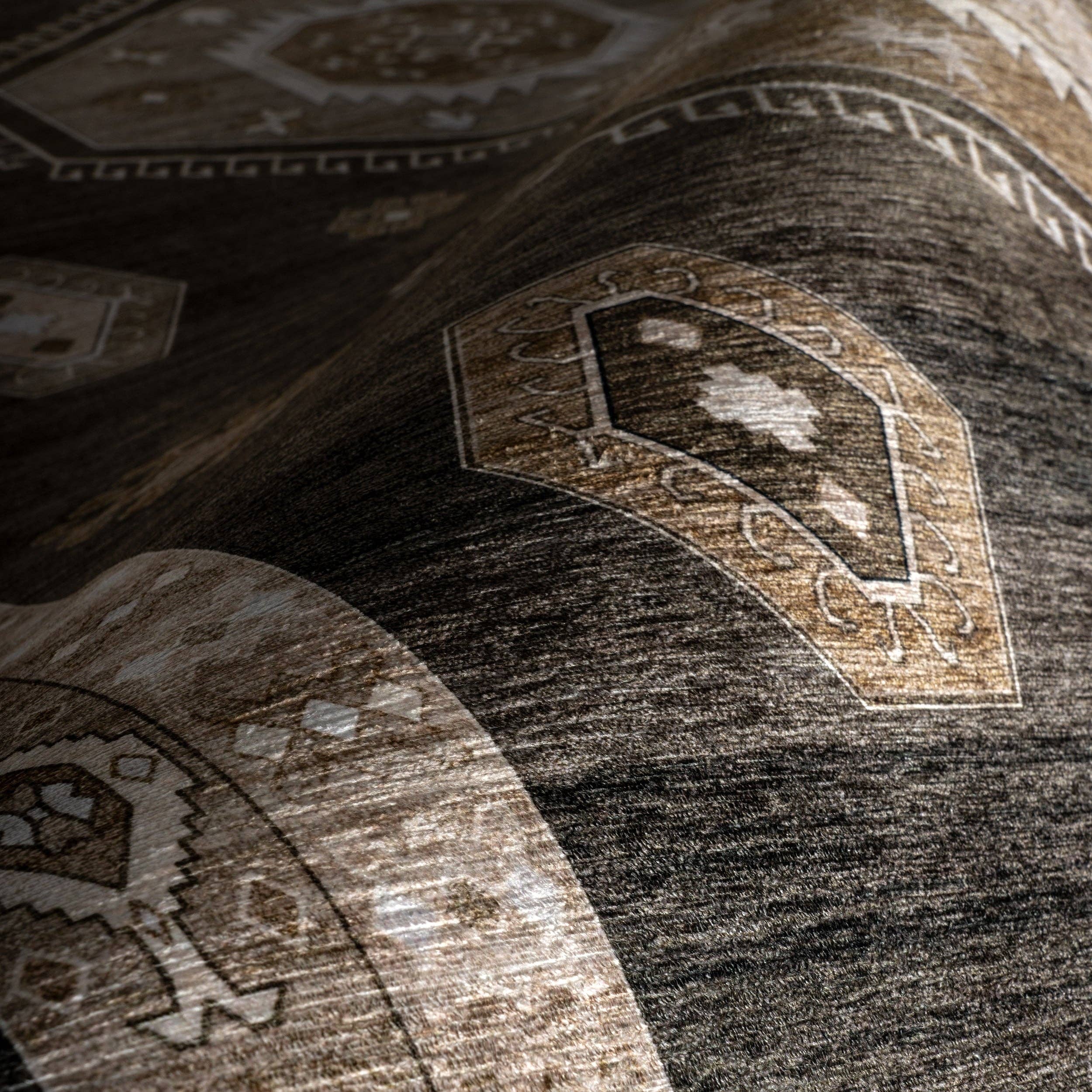 Dark Brown Anette SplashGuard Vintage Medallion Machine Washable Area Rug for wholesale on Faire3