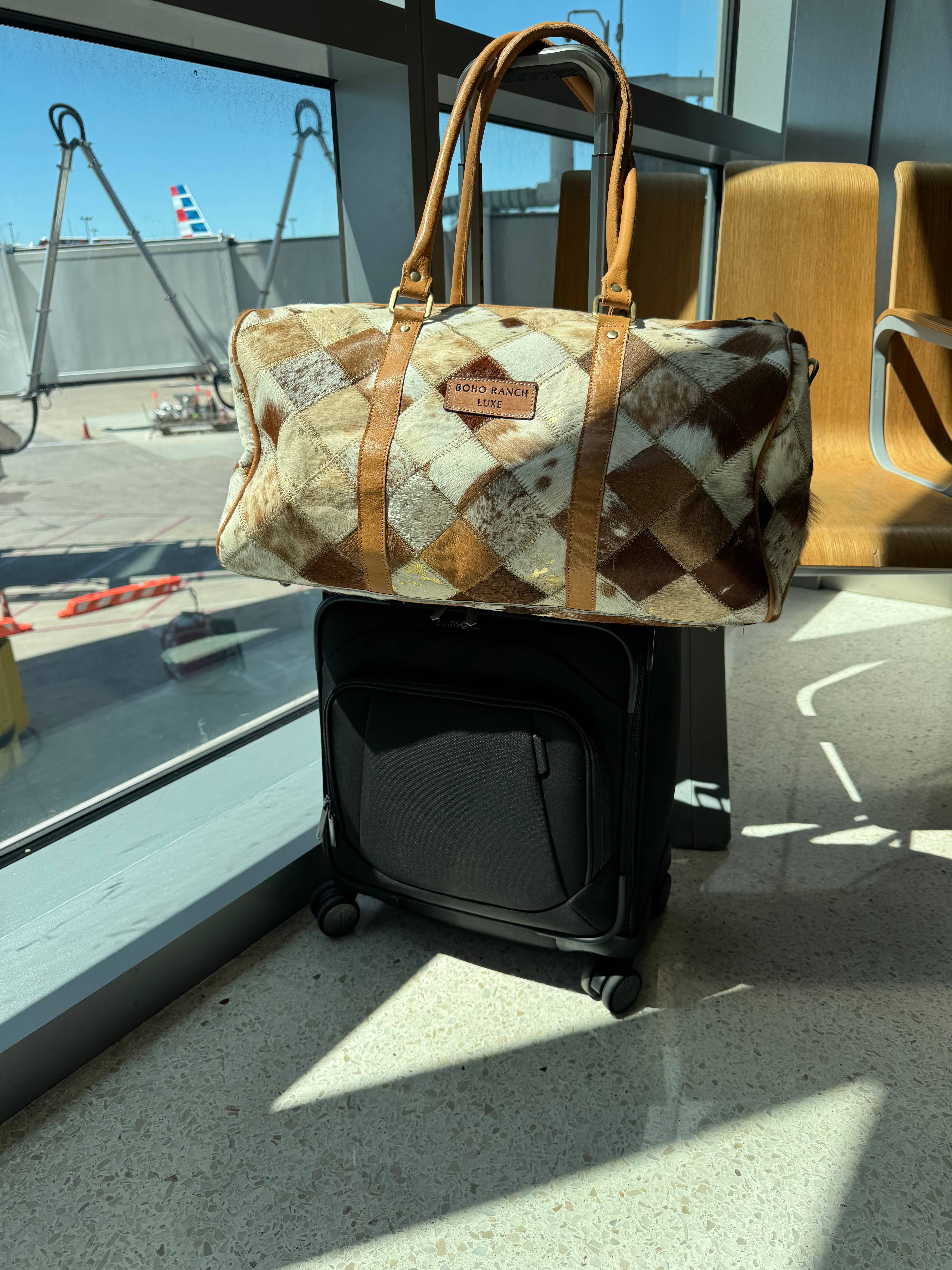 Boho Ranch Shop - Wholesale Weekender Bag - Women's - BOHO LUXE DUFFLE Weekender Leather HairOn Cowhide Travel Bag8