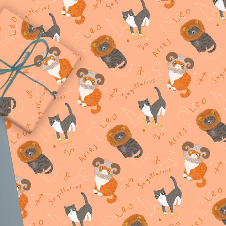 Sábana plana Zodicats con diseño de signos de fuego para venta al por mayor de Jo Clark Design