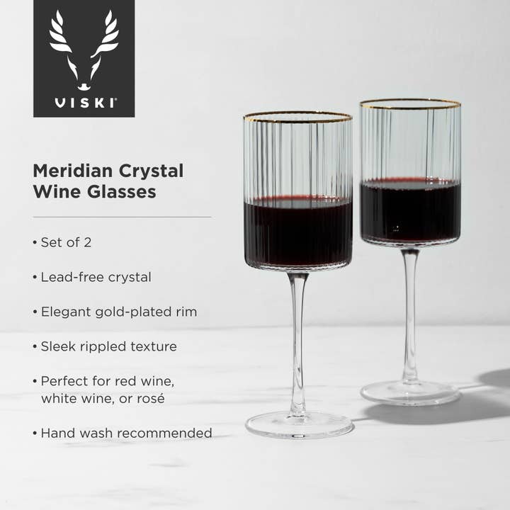 Viski - Wholesale Wine Glass - Deco Meridian Gold Rimmed Crystal Wine Glasses Set of 25