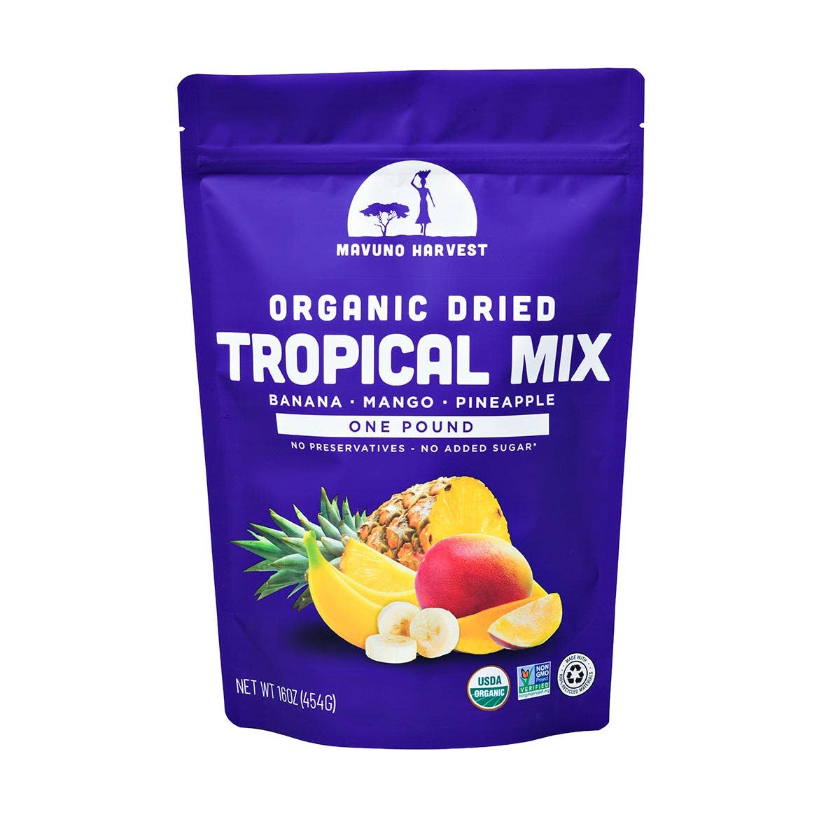 Mavuno Harvest Organics - Wholesale Dried/Dehydrated Fruit - Organic Dried Tropical Mix (Mango, Banana, Pineapple), 6-pack case5