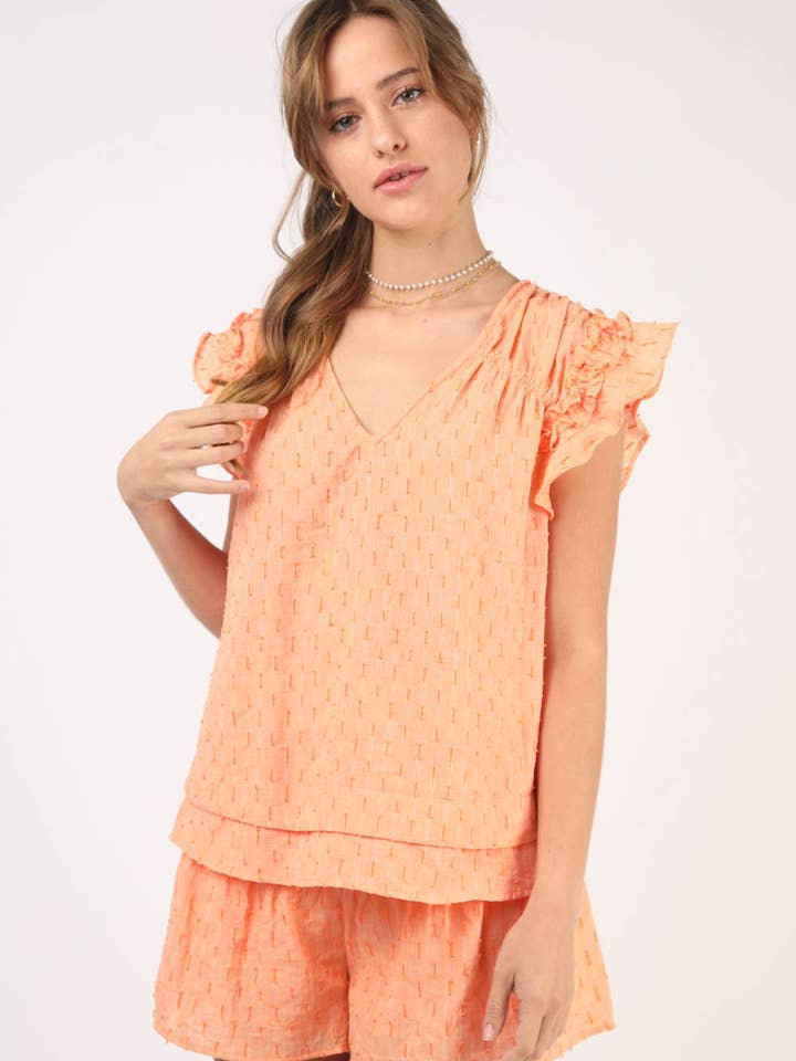 VERY J - Wholesale Lounge Set - Women's - NT11539SET-Solid Cotton Woven Cute Top & Shorts Set1