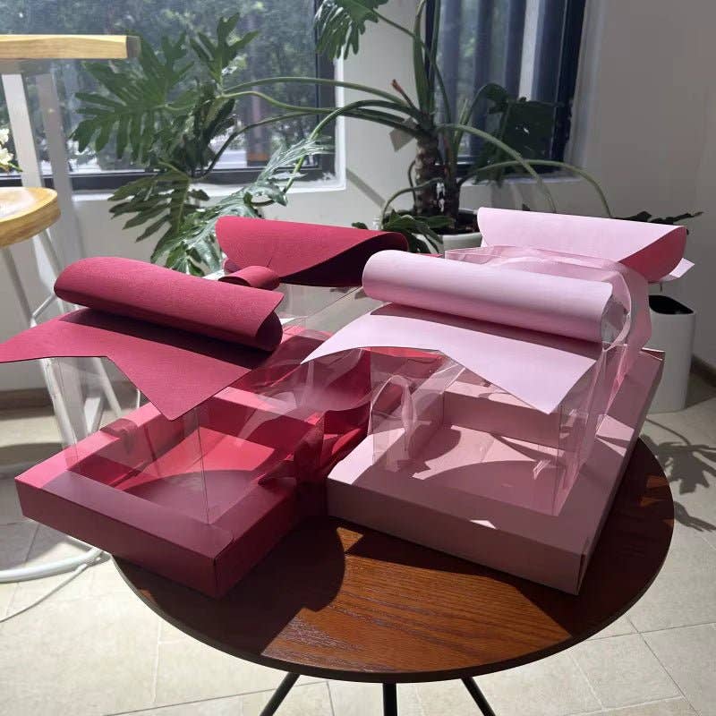 Elegant Design Supply – wholesale Presentbox – Stor rosett tvådelad rektangulär blomlåda med genomskinligt lock (2 st/set)6