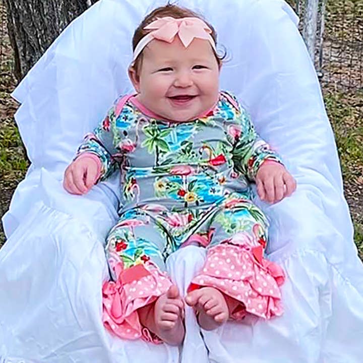 AnnLoren - Wholesale Jumpsuit - Baby - Pink Flamingo Floral Baby Girls Long Sleeve Spring Romper