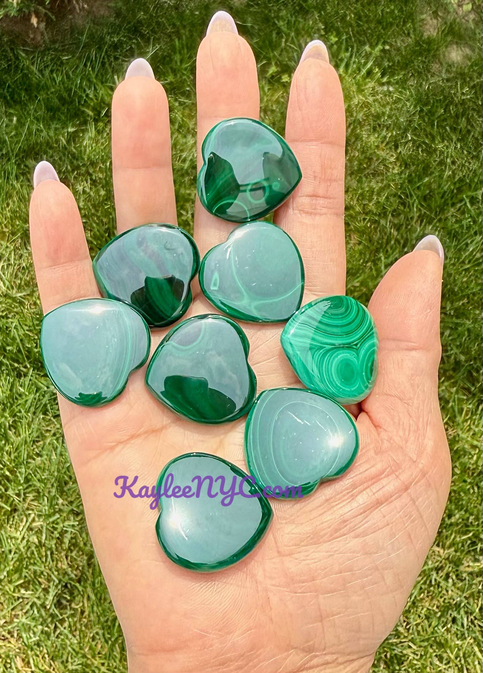 KayleeNYC - Wholesale Spiritual Stone/Crystal - Natural Malachite Hearts 28mm Crystals Healing Energy4