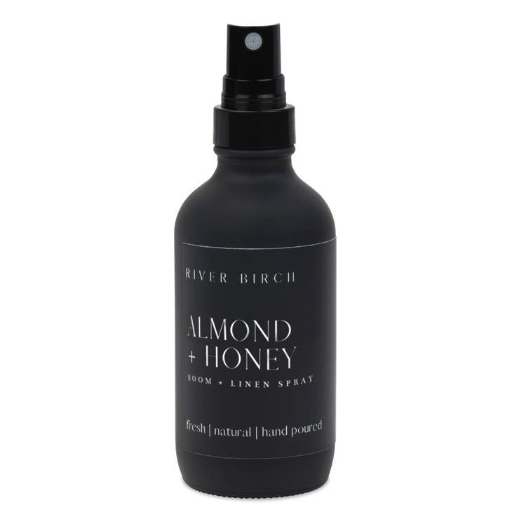 Almond + Honey - 4 oz Black Glass Room + Linen Spray for wholesale by River Birch Candles