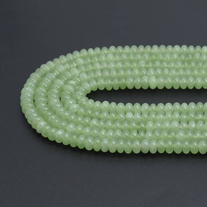 BestBeads&Beyond - Wholesale Beads - 5x8mm Smooth Rondelle Light Green Jade Beads, Sku#U20611