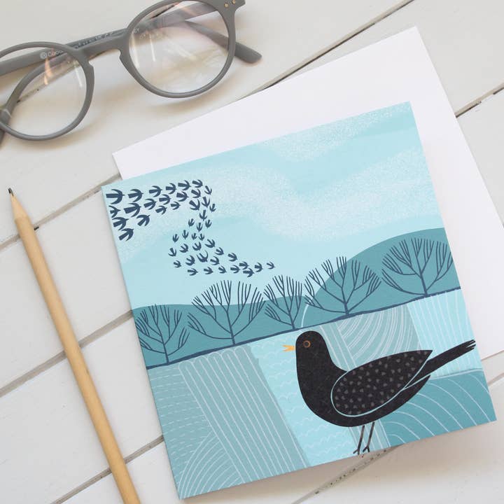 'Country Blackbird' Greetings Card for wholesale by Louise Brainwood