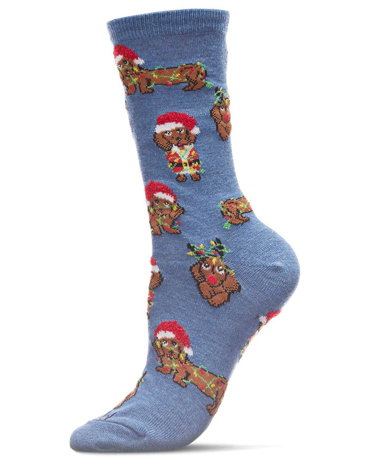 Denim Heather Lit Dachshund Holiday Light Crew Sock for wholesale on Faire0
