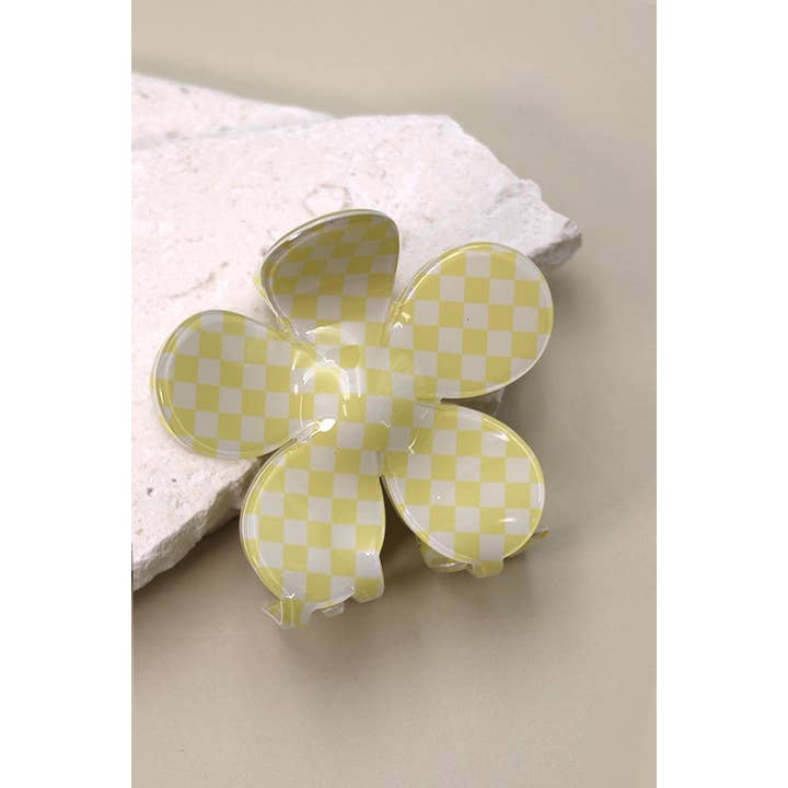 JOSSLYN by wall to wall - Wholesale Hair Clip - Women's - JUMBO CHECKER FLOWER HAIR CLAW CLIP | 40H644