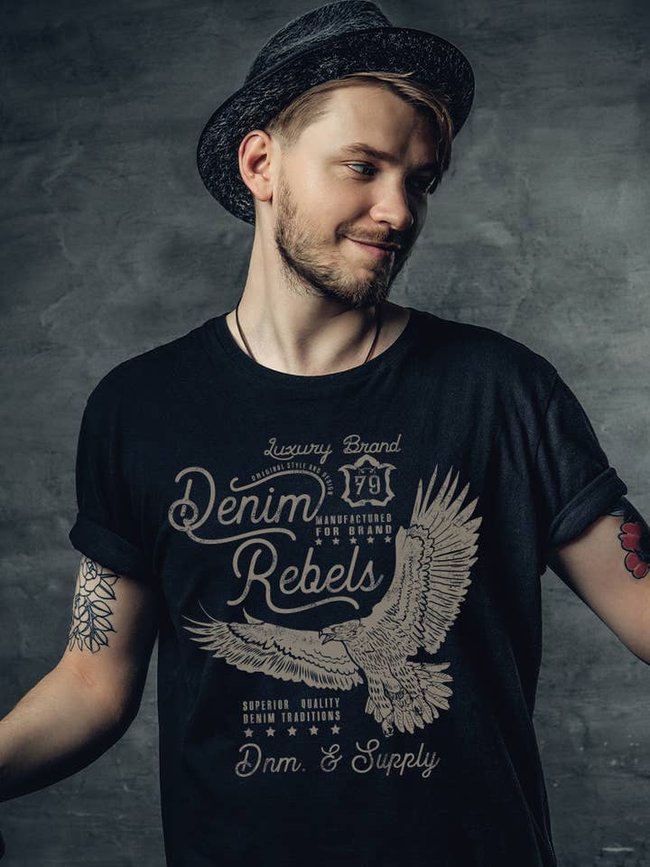 Polar bee - Wholesale Screen printed t-shirt β Menβ²s - MPB-1879. VINTAGE DENIM REBELS TEE4