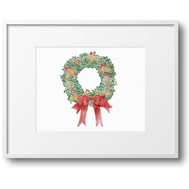 A Very Nantucket Basket Wreath Coastal Christmas Art Print for wholesale by WonderfullyWrittenCo
