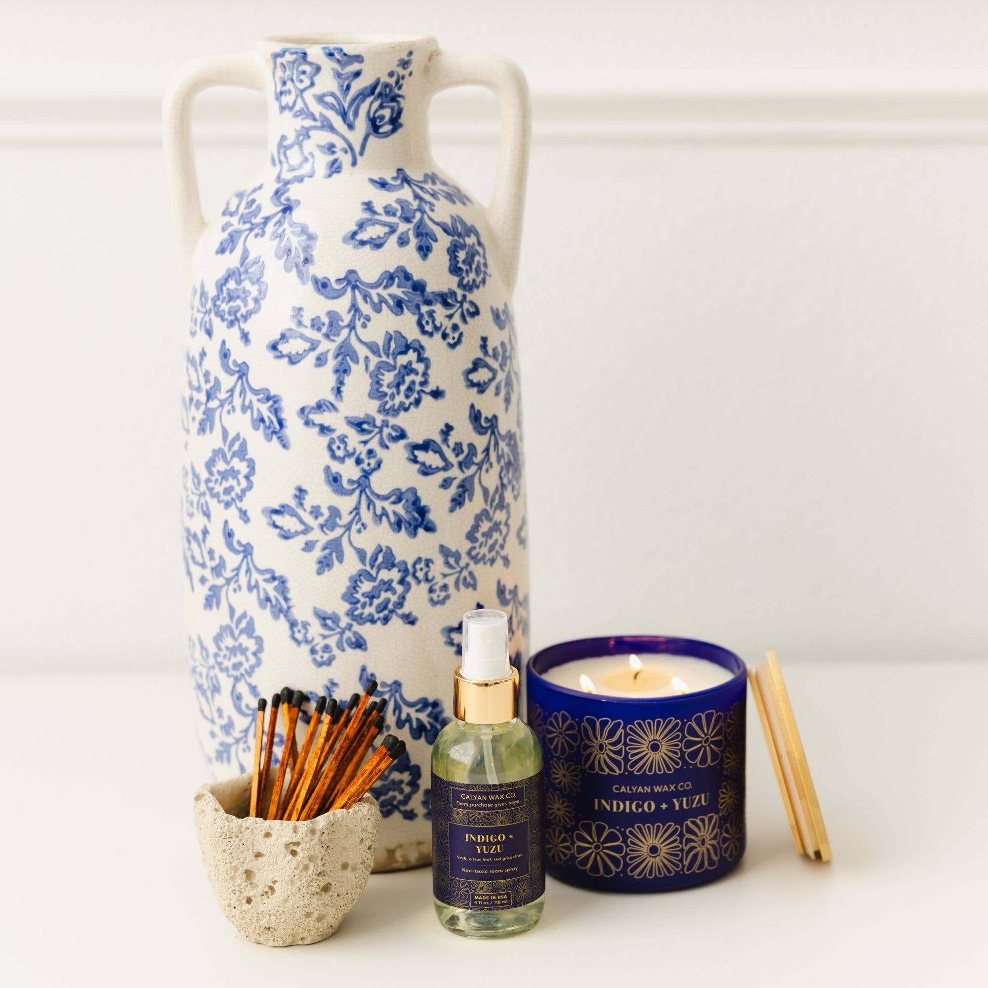 Calyan Wax Co. - Wholesale Jar/Filled Candle - Indigo + Yuzu - 3 Wick Clear Glass Tumbler Soy Candle2