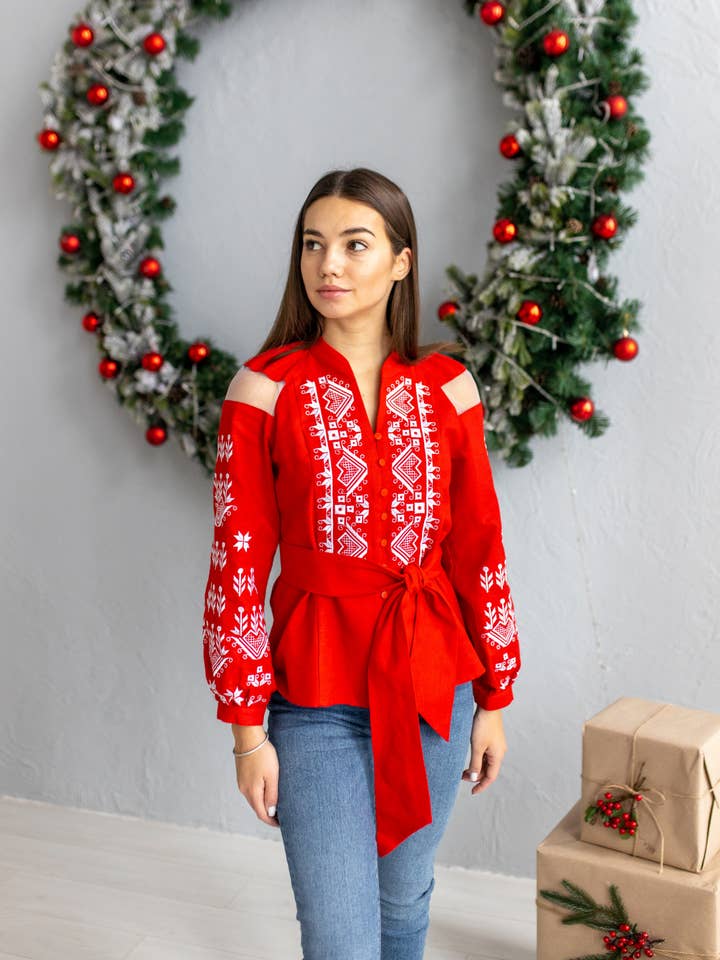 Bogemia Red Embroidered Blouse for wholesale by Galychanka