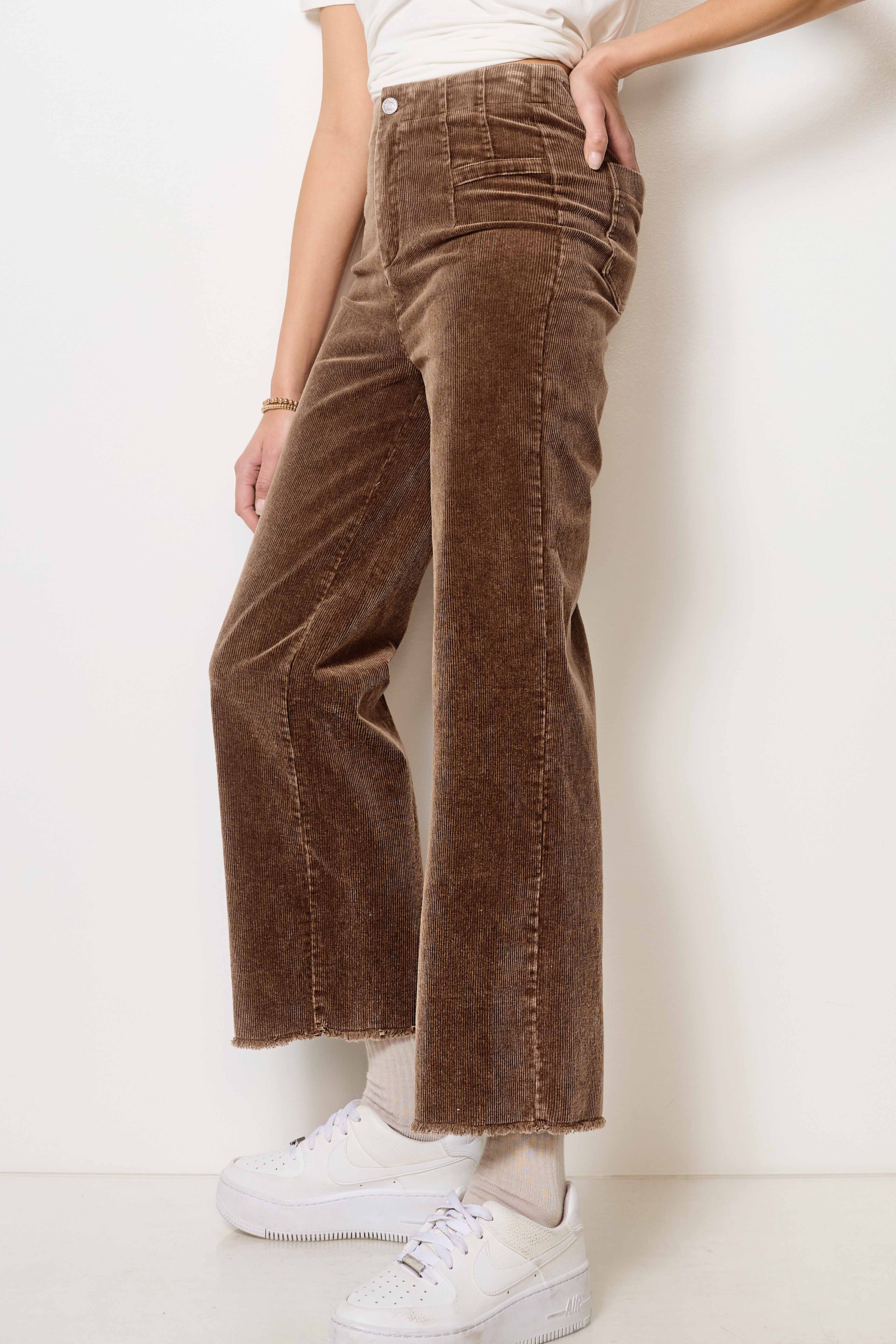 La Miel - Wholesale Pants - Women's - MCP4220-Mineral Washed High Waisted Wide Leg Corduroy Pants2