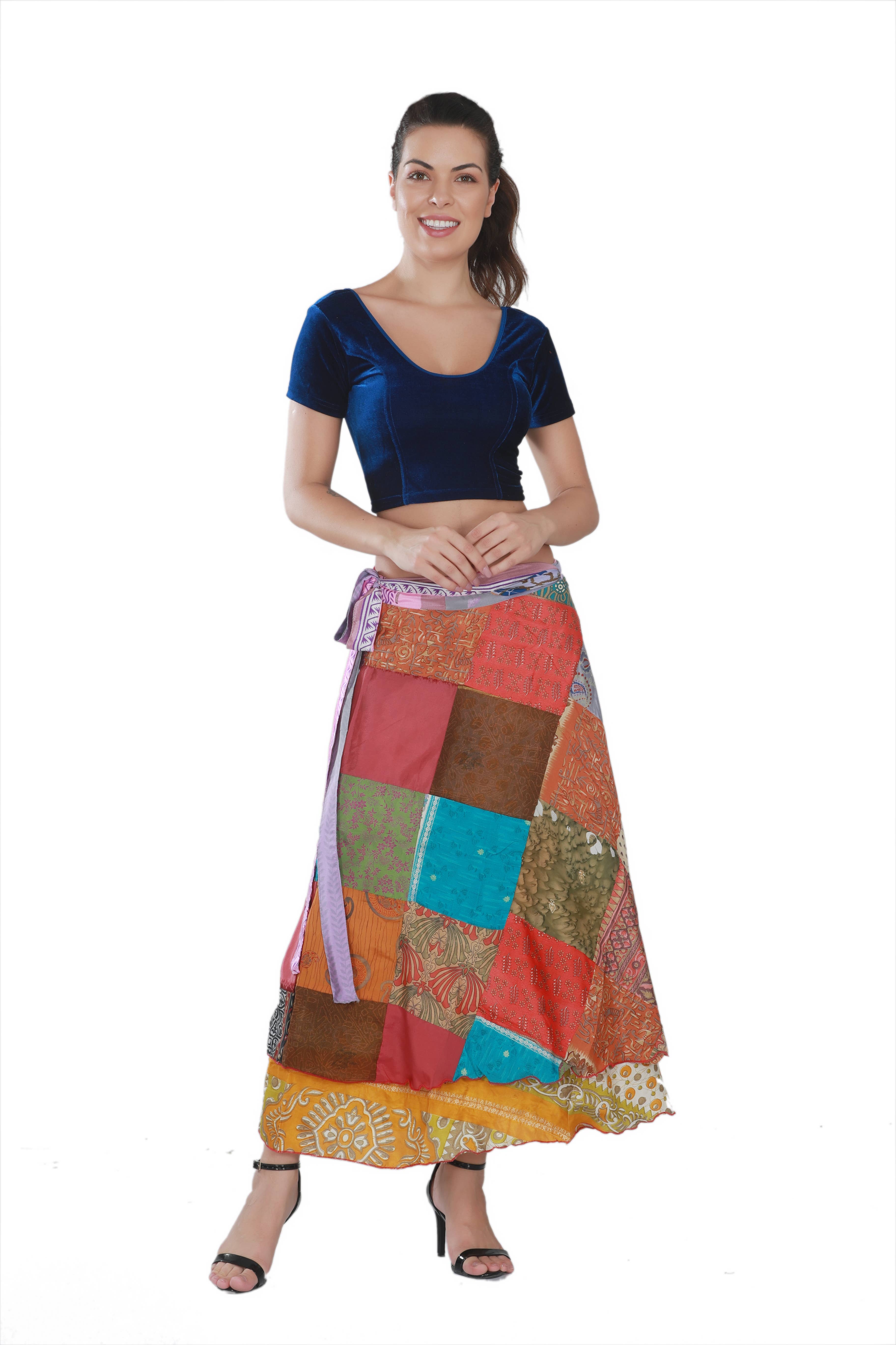 Wevez - Wholesale Rok - Dames - Dames Multi Patchwork Lange Sari Wikkel Strandrok Mix Partij2
