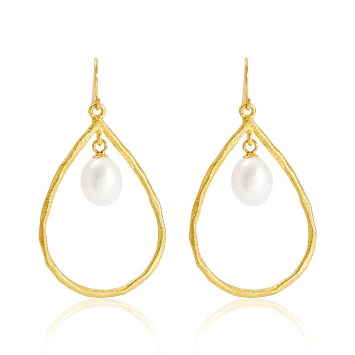 Brushed gold vermeil teardrop earrings for wholesale by Pearls of the Orient