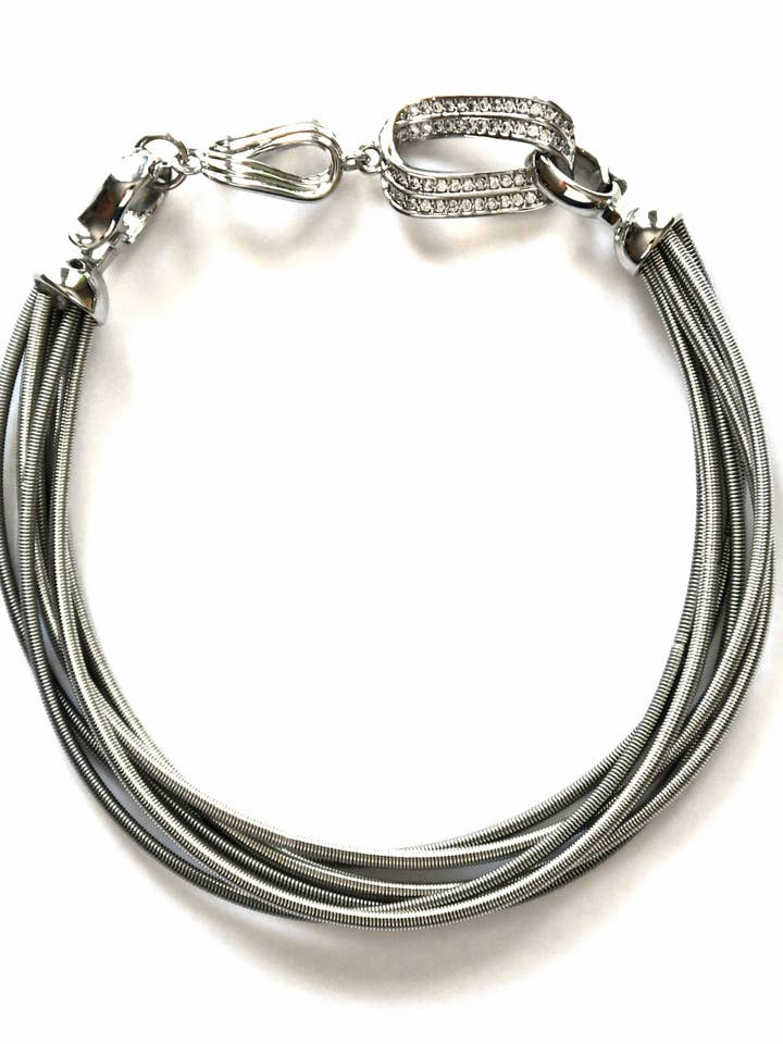 Silver-Slate Wire Bangle Bracelet with Bling Closure for wholesale by Sea Lily