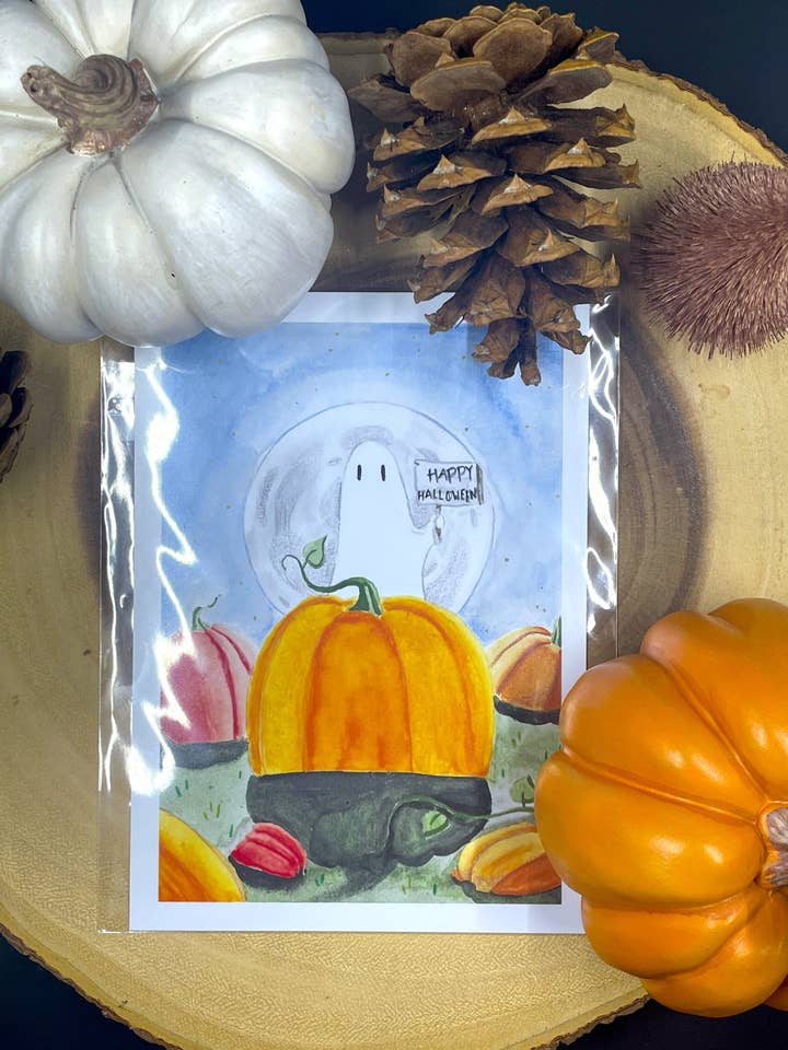 Haunted Pumpkin Patch Watercolor Print for wholesale by Burning Branches Creatives