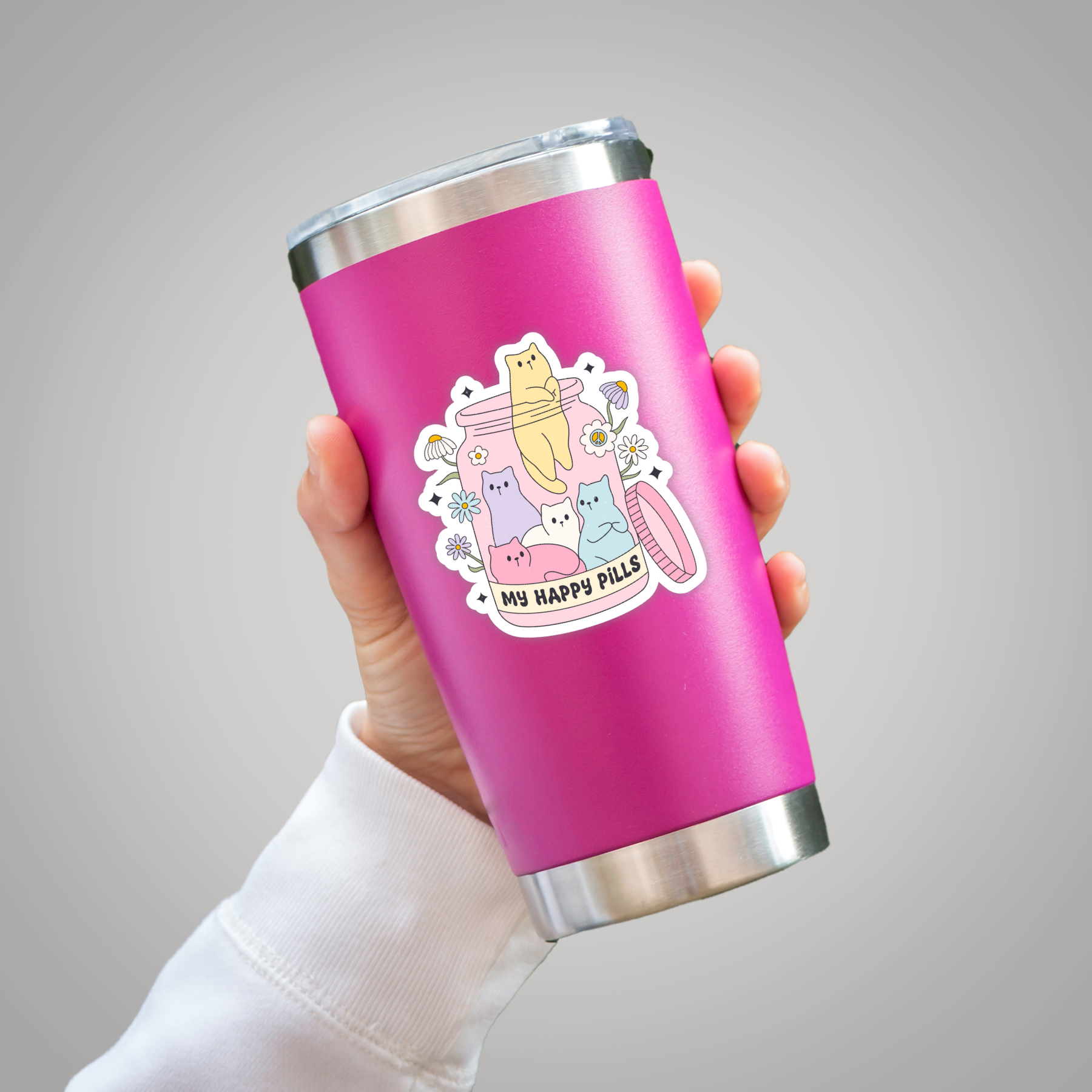 Coyote Color - Wholesale Sticker - Cute Mental Health Cat Sticker "My Happy Pills" 4