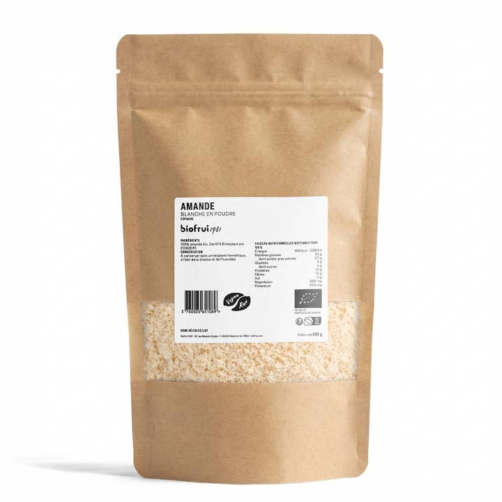 Hvid spansk mandelmel | Zip-pose 500 g for engroshandel hos BIOFRUI1981 / Ex-Biofruisec