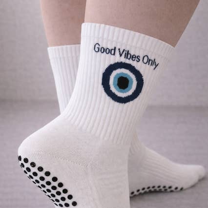 Good vibes only Pilates grip sock for wholesale by Grip & Flow