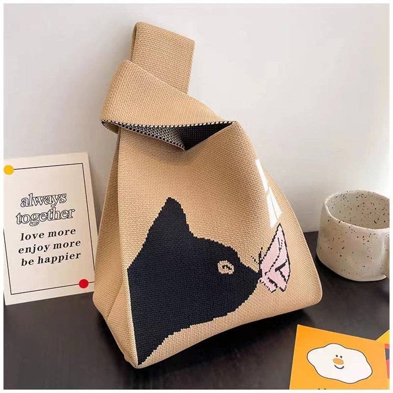 FurDecoration - Wholesale Tote Bag - Women's - Small Contrast Color Soft Openning Knitted Wrist Bag Handbag7