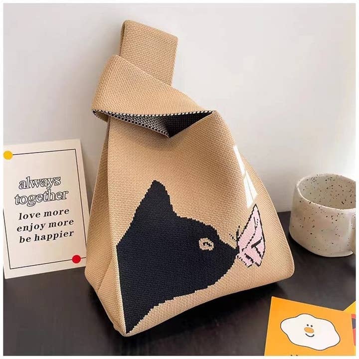 FurDecoration - Wholesale Tote Bag - Women's - Small Contrast Color Soft Openning Knitted Wrist Bag Handbag7